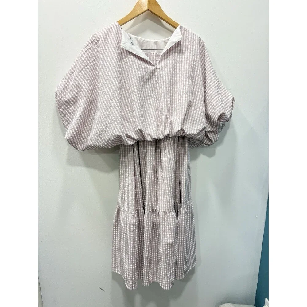 English Factory XS Purple Gingham Seersucker Top Maxi  Skirt 2 Piece Set